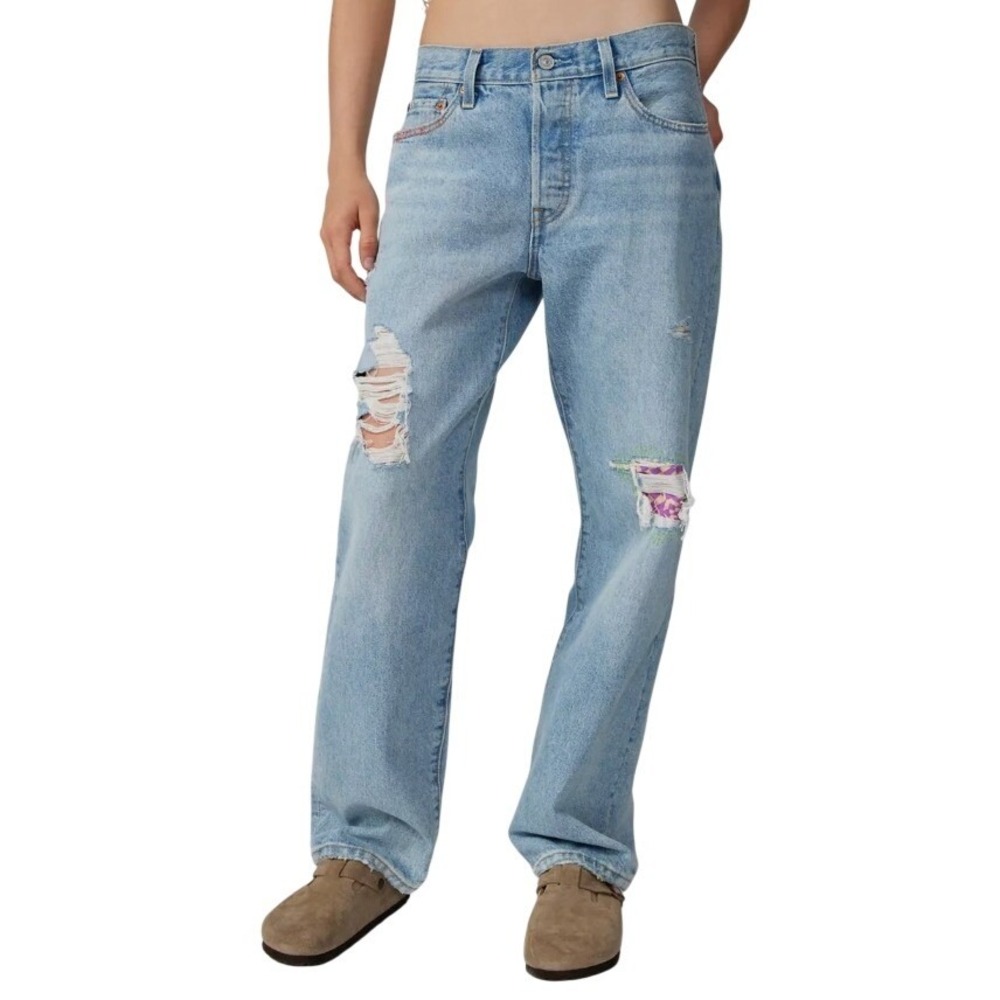 NWT Levis 501 90s 150th Anniversary Edition Distressed Straight Jean Blue 25x30‎